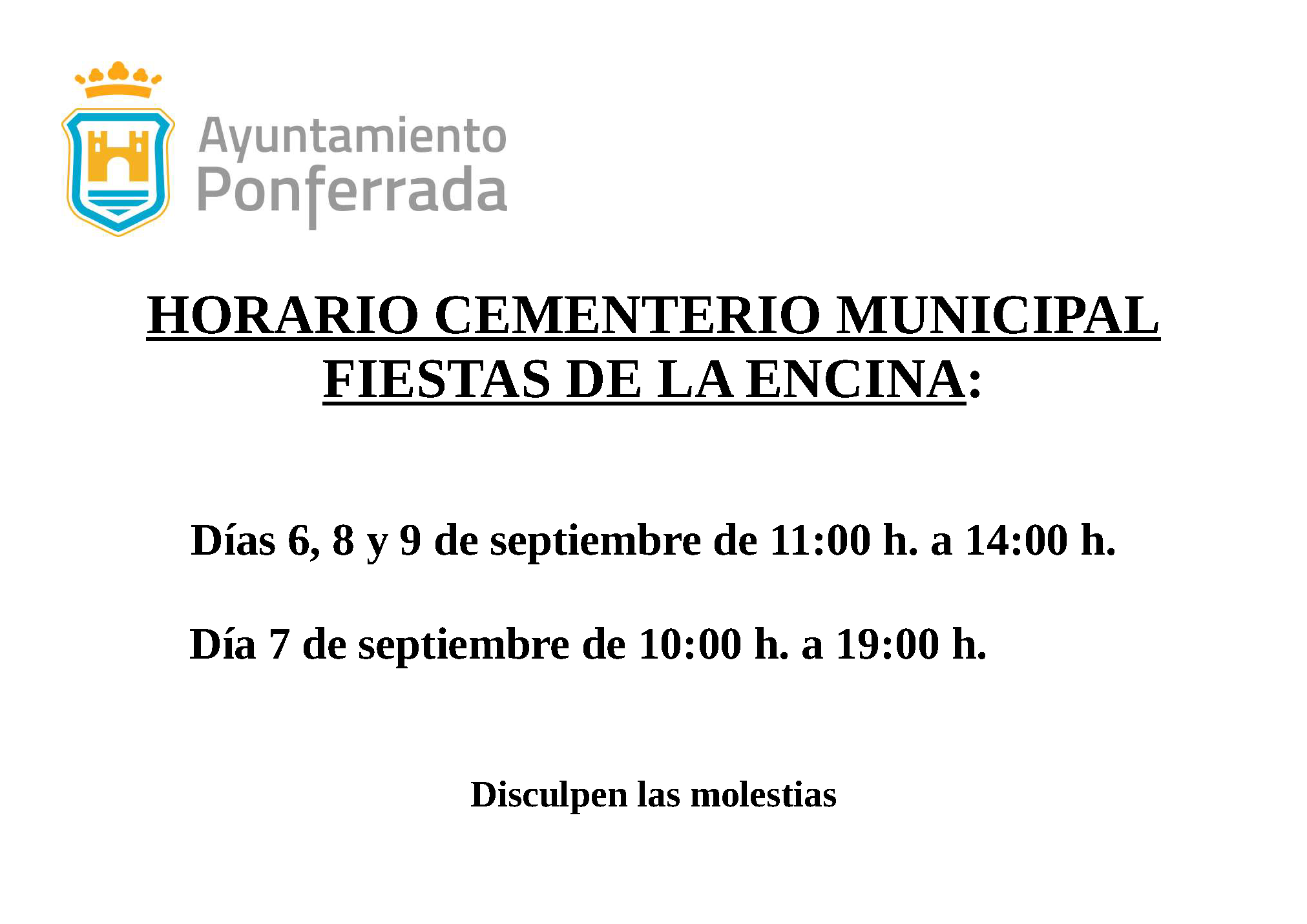 Cartel Horario Cementerio Fiestas Encina